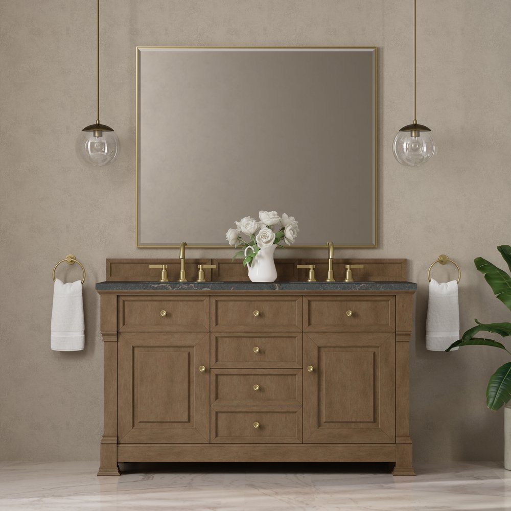 James Martin - Brookfield 60" Double Vanity, Pecan w/ 3 CM Parisien Bleu Silestone Top - 547-V60D-PCN-3PBL view 3