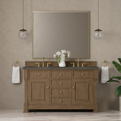 James Martin - Brookfield 60" Double Vanity, Pecan w/ 3 CM Parisien Bleu Silestone Top - 547-V60D-PCN-3PBL view 3