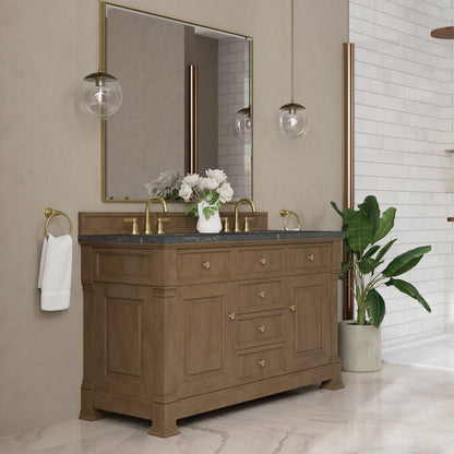 James Martin - Brookfield 60" Double Vanity, Pecan w/ 3 CM Parisien Bleu Silestone Top - 547-V60D-PCN-3PBL view 4