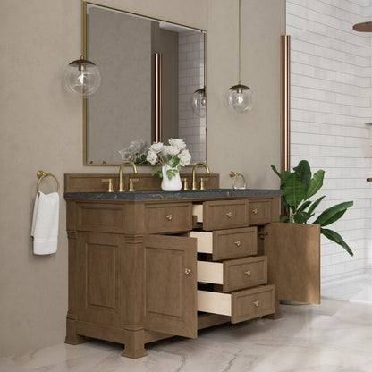 James Martin - Brookfield 60" Double Vanity, Pecan w/ 3 CM Parisien Bleu Silestone Top - 547-V60D-PCN-3PBL view 5