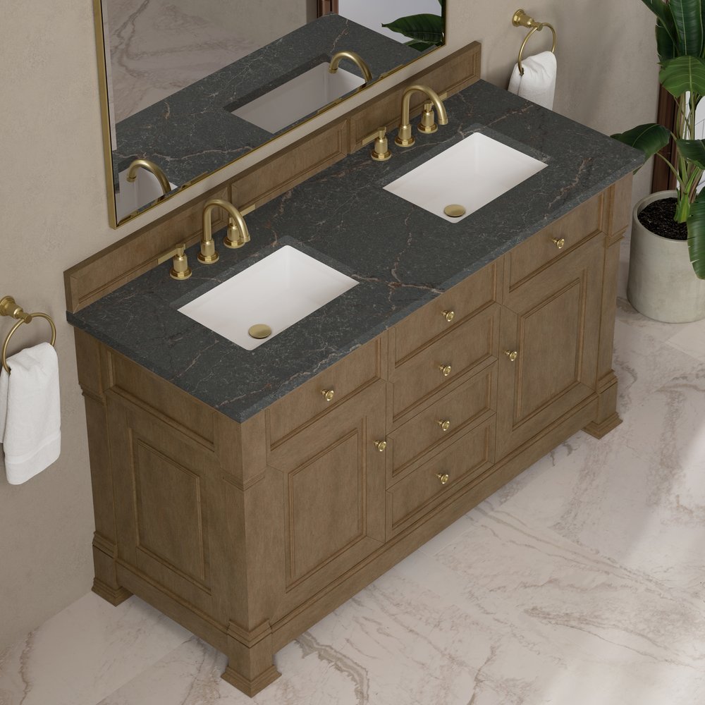 James Martin - Brookfield 60" Double Vanity, Pecan w/ 3 CM Parisien Bleu Silestone Top - 547-V60D-PCN-3PBL view 7