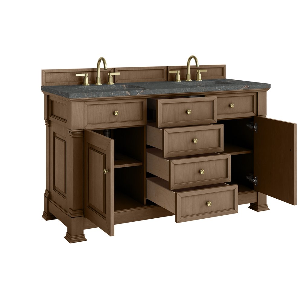 James Martin - Brookfield 60" Double Vanity, Pecan w/ 3 CM Parisien Bleu Silestone Top - 547-V60D-PCN-3PBL view 8