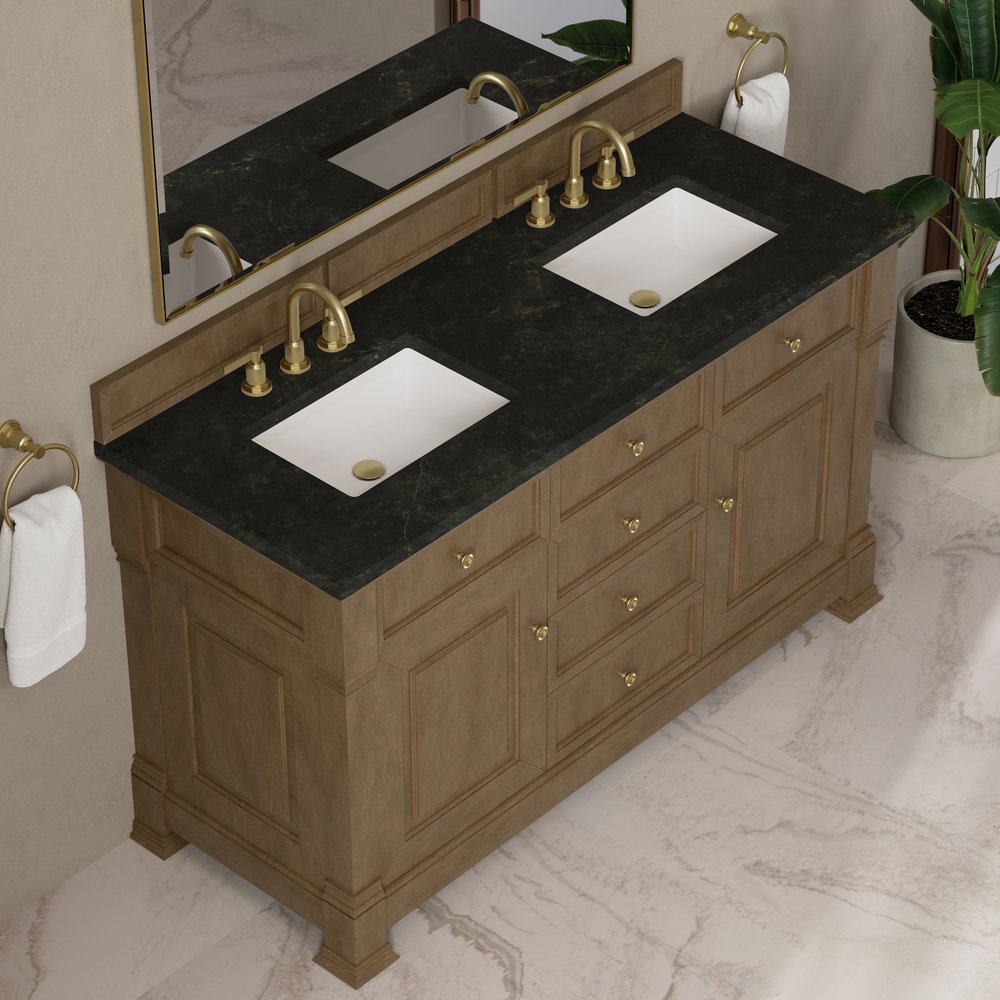 James Martin - Brookfield 60" Double Vanity, Pecan, w/ 3 CM Phantome Eclos Top - 547-V60D-PCN-3PHT view 7