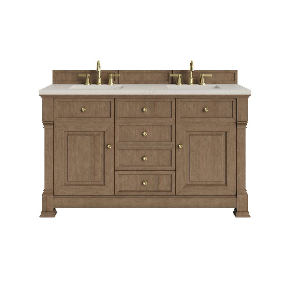 James Martin - Brookfield 60" Double Vanity, Pecan, w/ 3 CM Siberian Silestone Top - 547-V60D-PCN-3SFR view 1