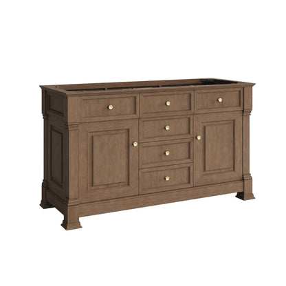 James Martin - Brookfield 60" Double Vanity, Pecan, w/ 3 CM Siberian Silestone Top - 547-V60D-PCN-3SFR view 2