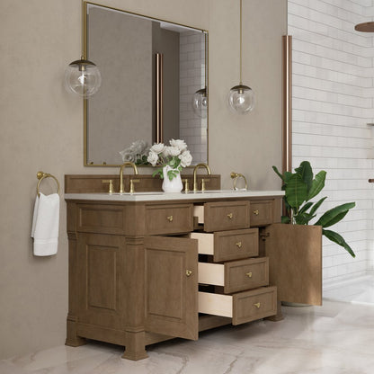 James Martin - Brookfield 60" Double Vanity, Pecan, w/ 3 CM Siberian Silestone Top - 547-V60D-PCN-3SFR view 5