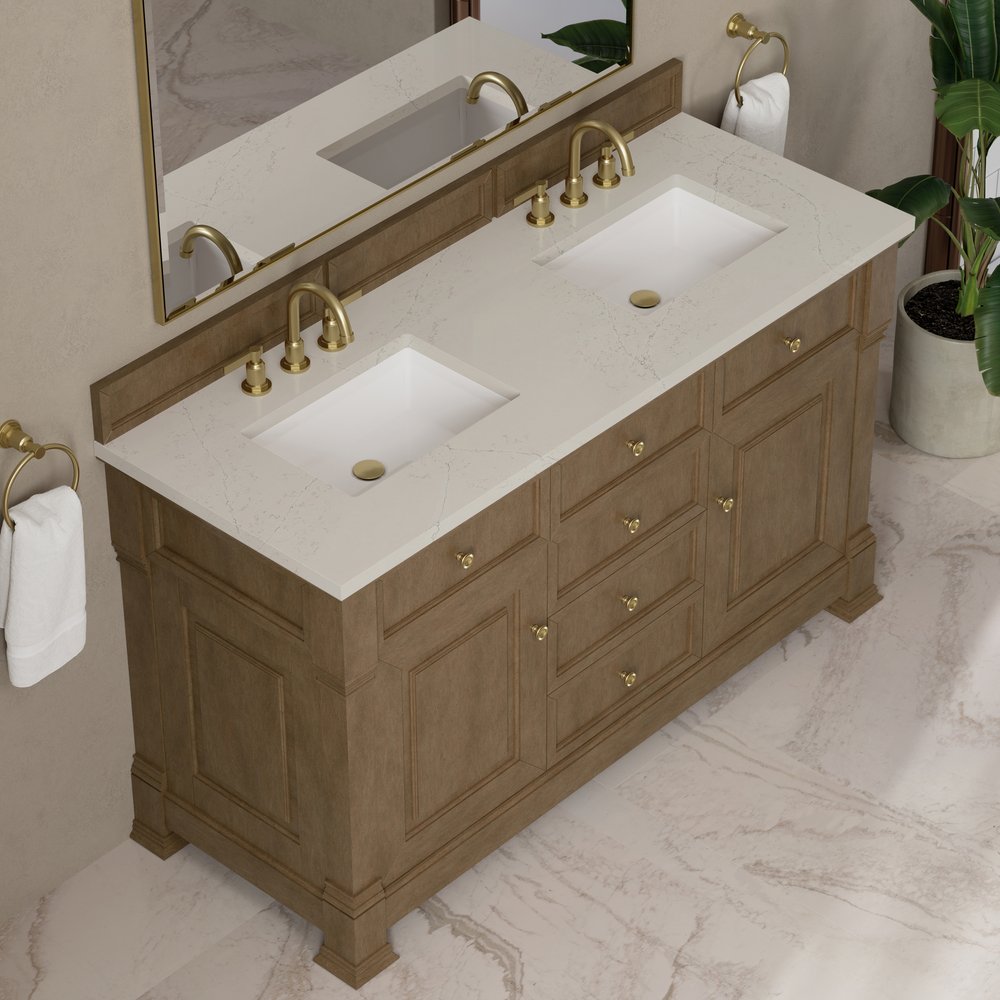 James Martin - Brookfield 60" Double Vanity, Pecan, w/ 3 CM Siberian Silestone Top - 547-V60D-PCN-3SFR view 7