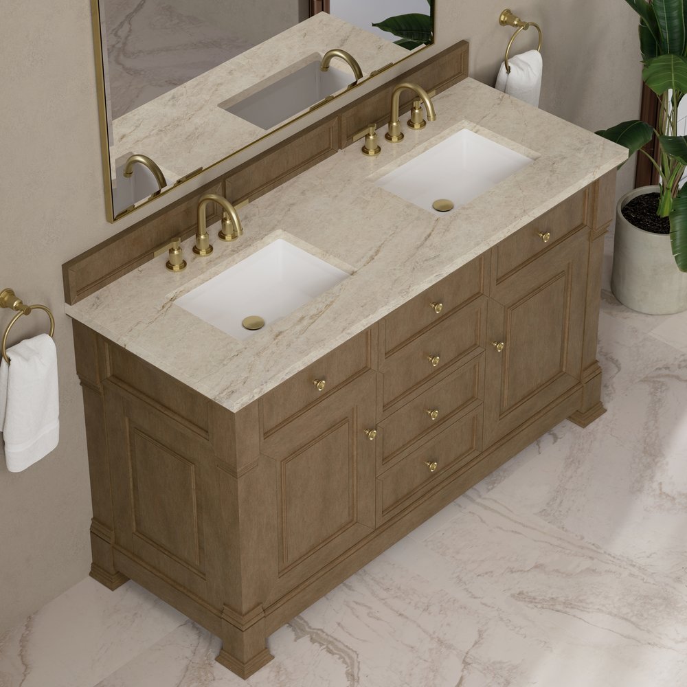 James Martin - Brookfield 60" Double Vanity, Pecan, w/ 3 CM Tajnar Eclos Top - 547-V60D-PCN-3TJR view 7