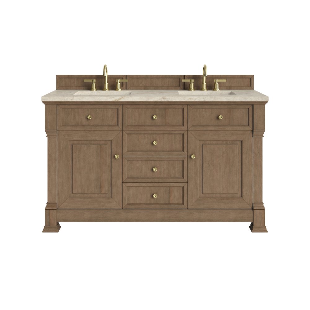 James Martin - Brookfield 60" Double Vanity, Pecan, w/ 3 CM Tajnar Eclos Top w/FreePower Wireless Charger - 547-V60D-PCN-FTJR view 1