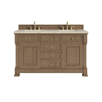 James Martin - Brookfield 60" Double Vanity, Pecan, w/ 3 CM Tajnar Eclos Top w/FreePower Wireless Charger - 547-V60D-PCN-FTJR view 1