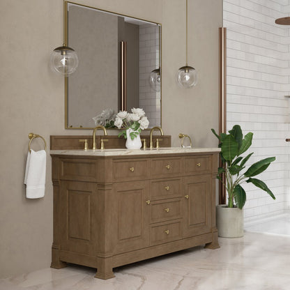 James Martin - Brookfield 60" Double Vanity, Pecan, w/ 3 CM Tajnar Eclos Top w/FreePower Wireless Charger - 547-V60D-PCN-FTJR view 4