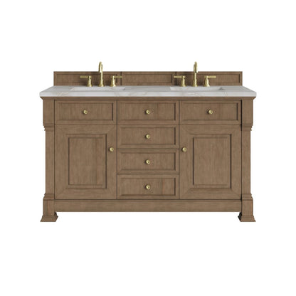 James Martin - Brookfield 60" Double Vanity, Pecan w/ 3 CM Victorian Silver Silestone Top - 547-V60D-PCN-3VSL view 1