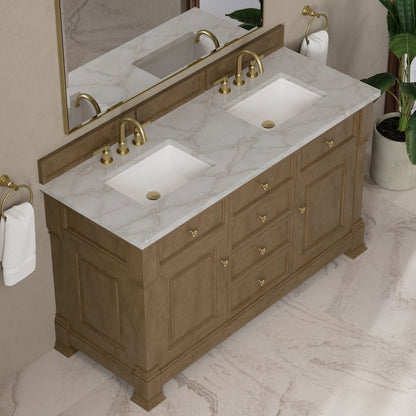 James Martin - Brookfield 60" Double Vanity, Pecan w/ 3 CM Victorian Silver Silestone Top - 547-V60D-PCN-3VSL view 7