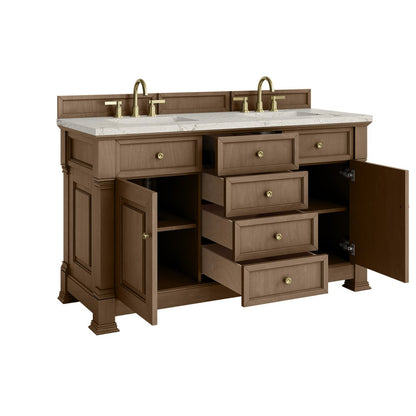James Martin - Brookfield 60" Double Vanity, Pecan w/ 3 CM Victorian Silver Silestone Top - 547-V60D-PCN-3VSL view 8
