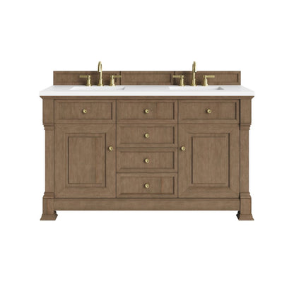 James Martin - Brookfield 60" Double Vanity, Pecan, w/ 3 CM White Zeus Silestone  Top - 547-V60D-PCN-3WZ view 1