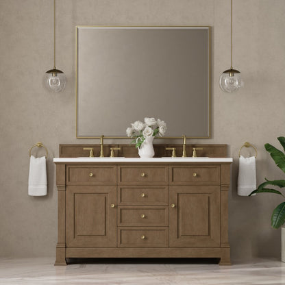 James Martin - Brookfield 60" Double Vanity, Pecan, w/ 3 CM White Zeus Silestone  Top - 547-V60D-PCN-3WZ view 3