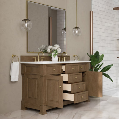 James Martin - Brookfield 60" Double Vanity, Pecan, w/ 3 CM White Zeus Silestone  Top - 547-V60D-PCN-3WZ view 5
