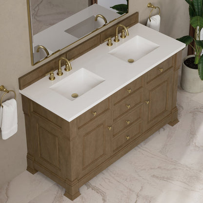 James Martin - Brookfield 60" Double Vanity, Pecan, w/ 3 CM White Zeus Silestone  Top - 547-V60D-PCN-3WZ view 7