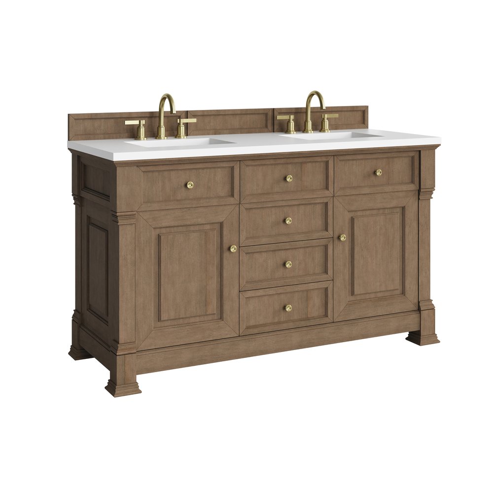 James Martin - Brookfield 60" Double Vanity, Pecan, w/ 3 CM White Zeus Silestone  Top - 547-V60D-PCN-3WZ view 10