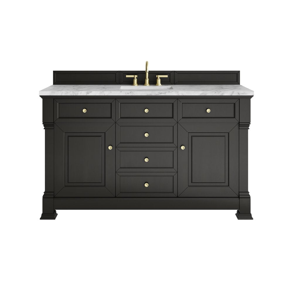 James Martin - Brookfield 60" Single Vanity, Black Onyx w/3 CM Carrara White Marble Top - 547-V60S-BKO-3CAR view 1
