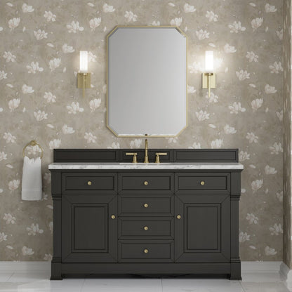 James Martin - Brookfield 60" Single Vanity, Black Onyx w/3 CM Carrara White Marble Top - 547-V60S-BKO-3CAR view 3