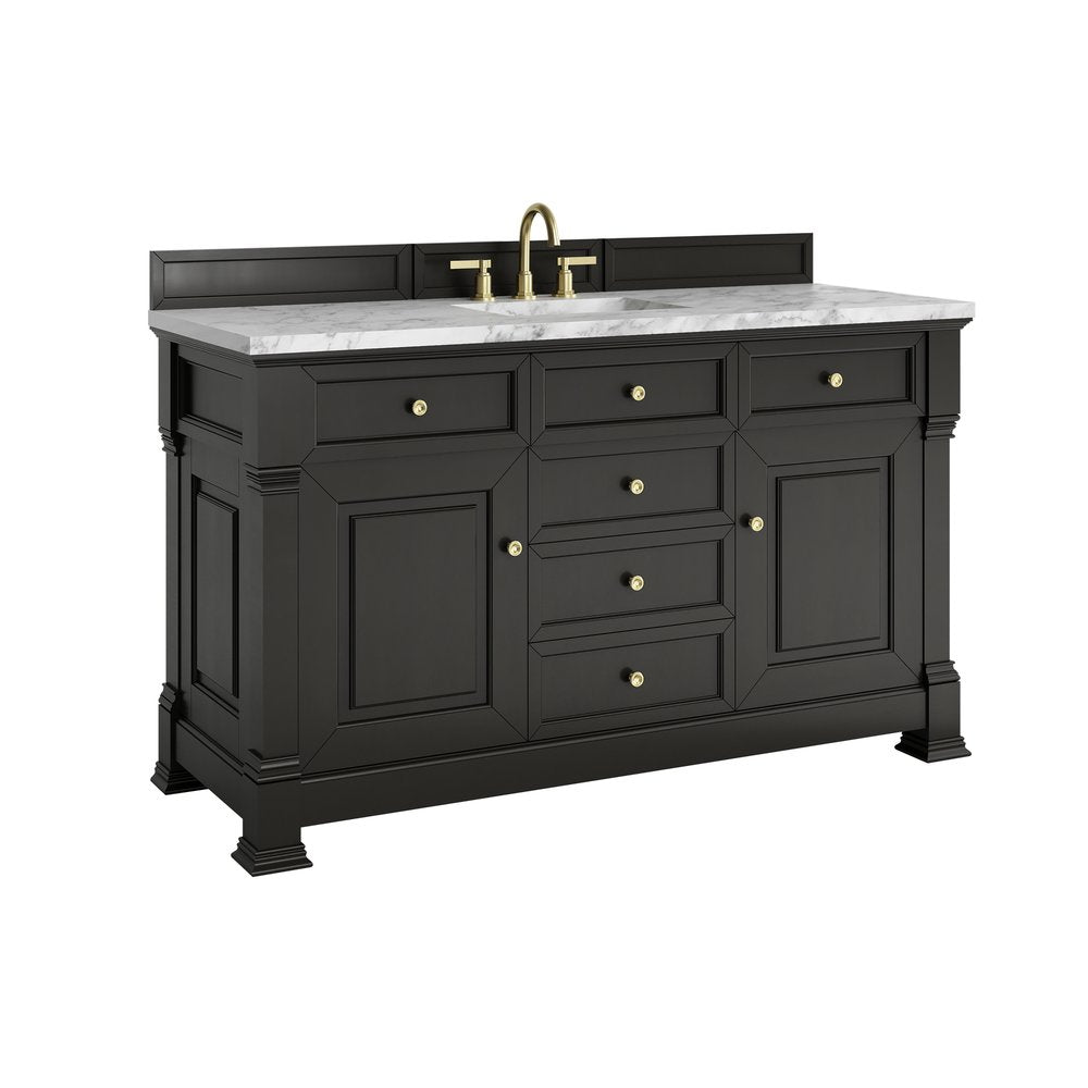 James Martin - Brookfield 60" Single Vanity, Black Onyx w/3 CM Carrara White Marble Top - 547-V60S-BKO-3CAR view 10