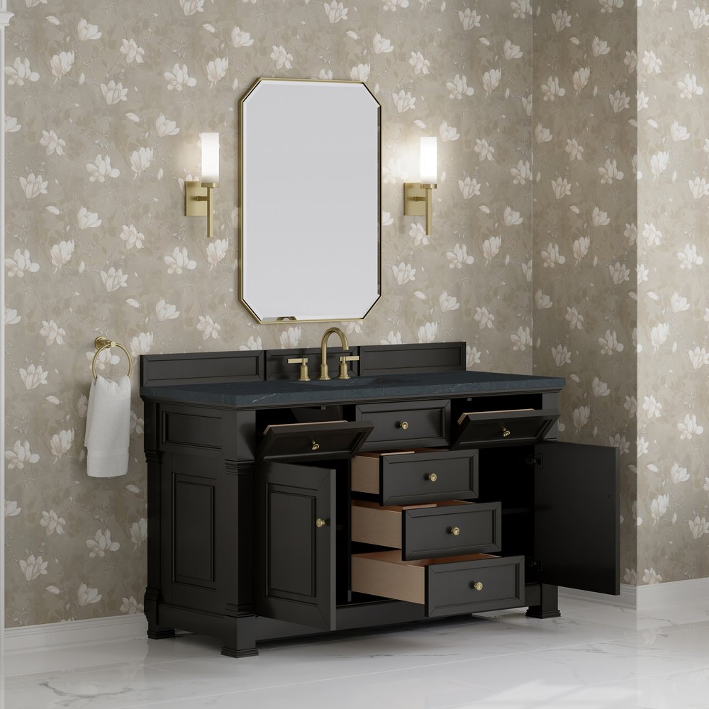 James Martin - Brookfield 60" Single Vanity, Black Onyx w/3 CM Charcoal Soapstone Silestone Top - 547-V60S-BKO-3CSP view 5