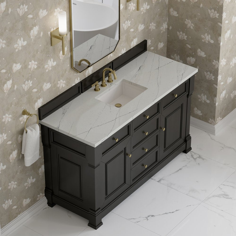 James Martin - Brookfield 60" Single Vanity, Black Onyx w/ 3 CM Ethereal Noctis Silestone Top w/ FreePower Wireless Charger - 547-V60S-BKO-FENC view 8