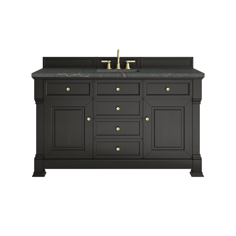 James Martin - Brookfield 60" Single Vanity, Black Onyx w/ 3 CM Parisien Bleu Silestone Top - 547-V60S-BKO-3PBL view 1