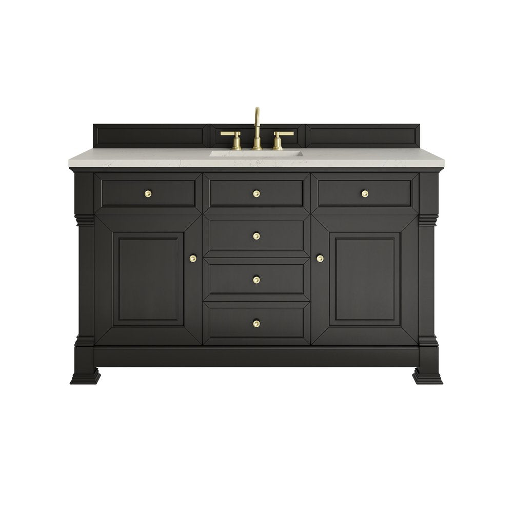 James Martin - Brookfield 60" Single Vanity, Black Onyx, w/ 3 CM Siberian Silestone Top w/FreePower Wireless Charger - 547-V60S-BKO-FSFR view 1