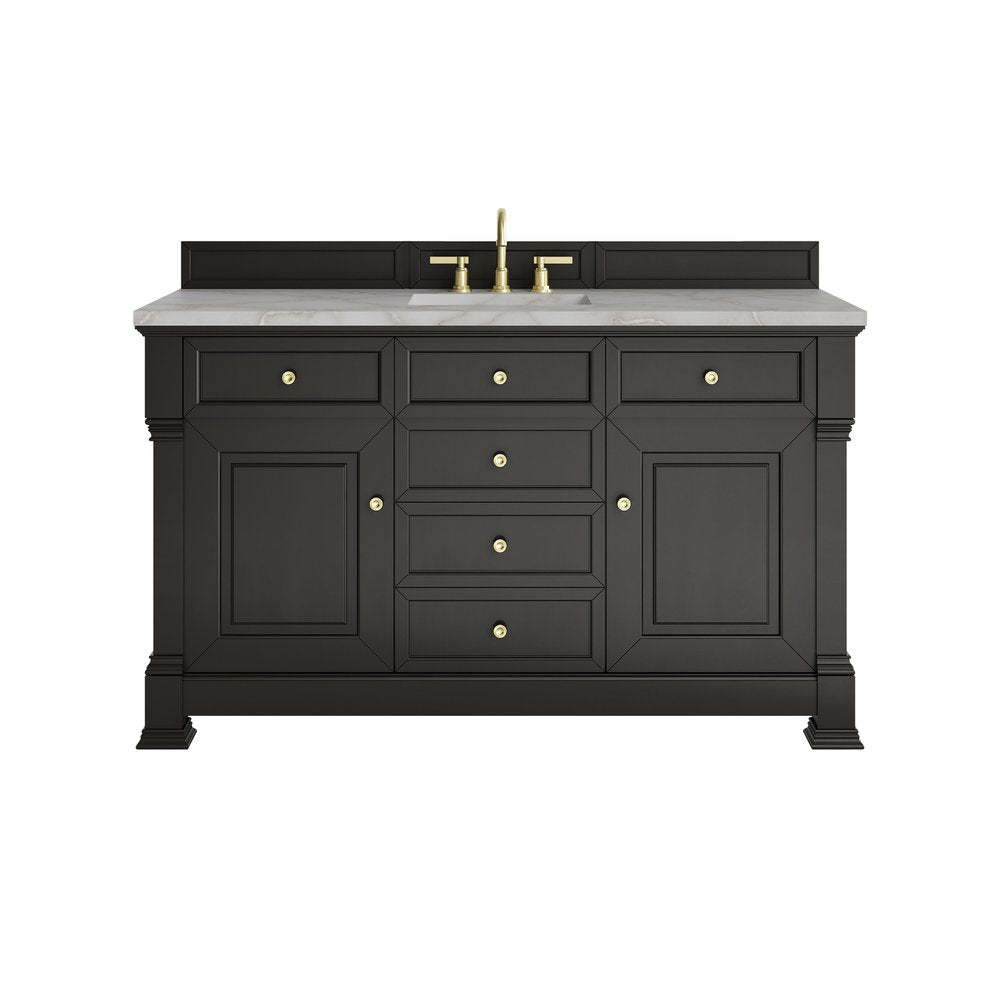 James Martin - Brookfield 60" Single Vanity, Black Onyx w/ 3 CM Victorian Silver Silestone Top - 547-V60S-BKO-3VSL view 1