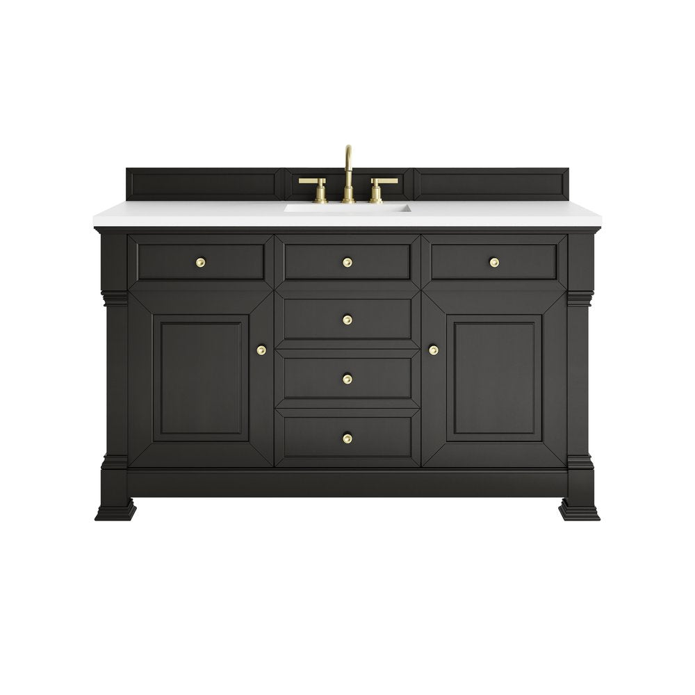 James Martin - Brookfield 60" Single Vanity, Black Onyx, w/ 3 CM White Zeus Silestone Top - 547-V60S-BKO-3WZ view 1