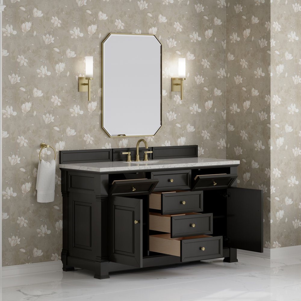 James Martin - Brookfield 60" Single Vanity, Black Onyx w/3CM Eternal Jasmine Pearl Silestone Top - 547-V60S-BKO-3EJP view 5