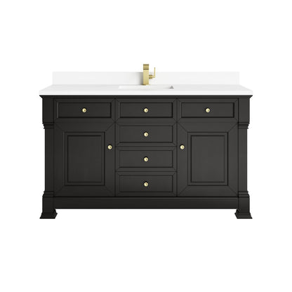 James Martin - Brookfield 60" Single Vanity, Black Onyx w/ Single Hole 3 CM White Zeus Silestone Top & Backsplash - 547-V60S-BKO-1WZ view 1