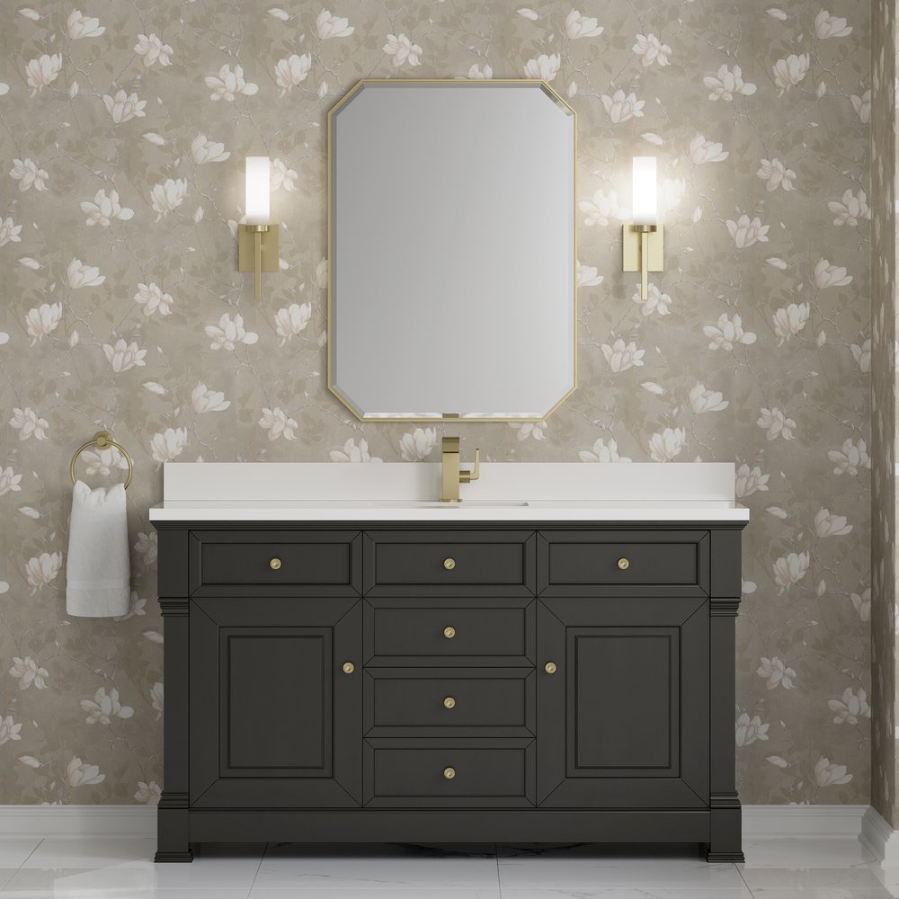 James Martin - Brookfield 60" Single Vanity, Black Onyx w/ Single Hole 3 CM White Zeus Silestone Top & Backsplash - 547-V60S-BKO-1WZ view 3
