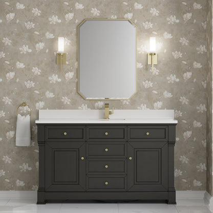 James Martin - Brookfield 60" Single Vanity, Black Onyx w/ Single Hole 3 CM White Zeus Silestone Top & Backsplash - 547-V60S-BKO-1WZ view 3