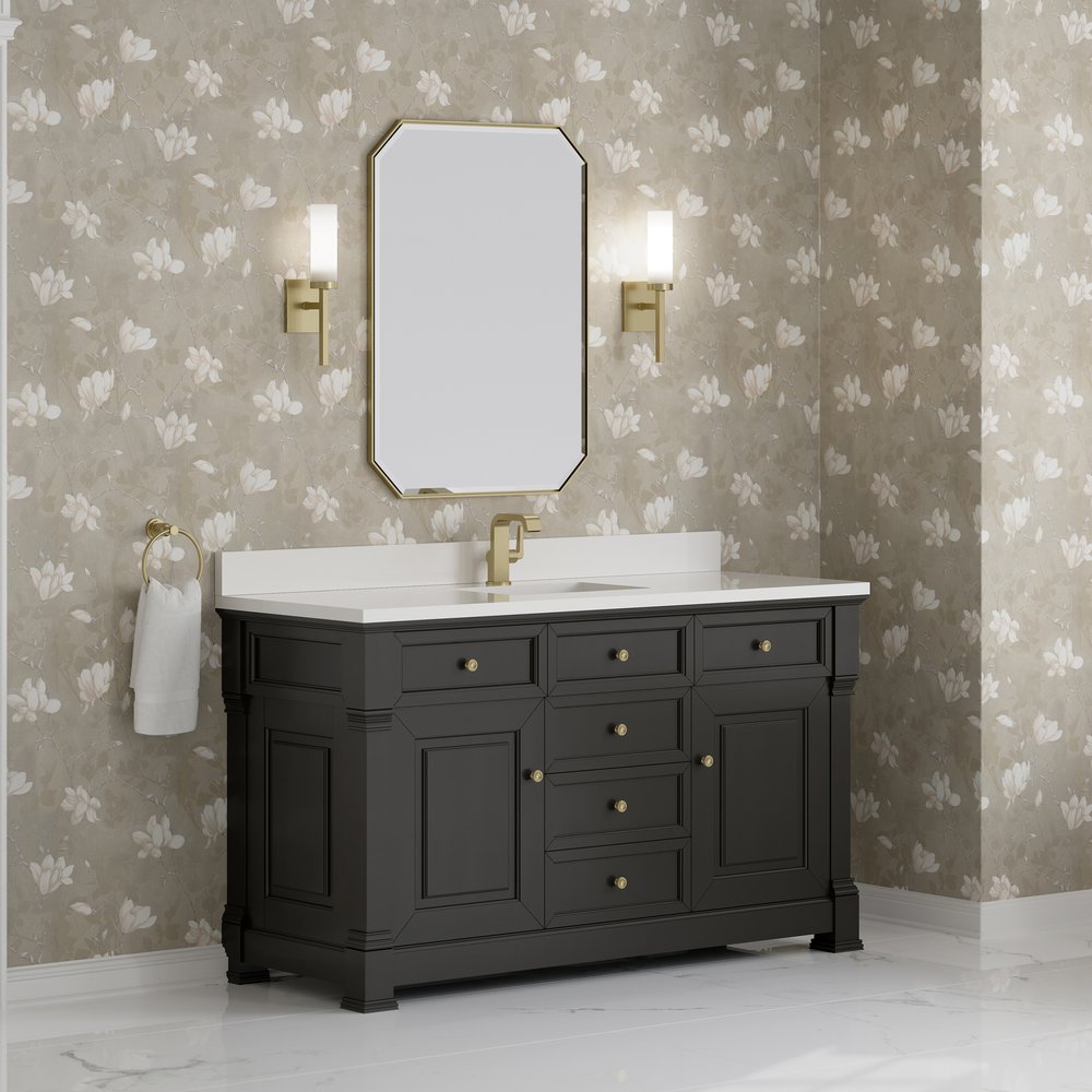James Martin - Brookfield 60" Single Vanity, Black Onyx w/ Single Hole 3 CM White Zeus Silestone Top & Backsplash - 547-V60S-BKO-1WZ view 4