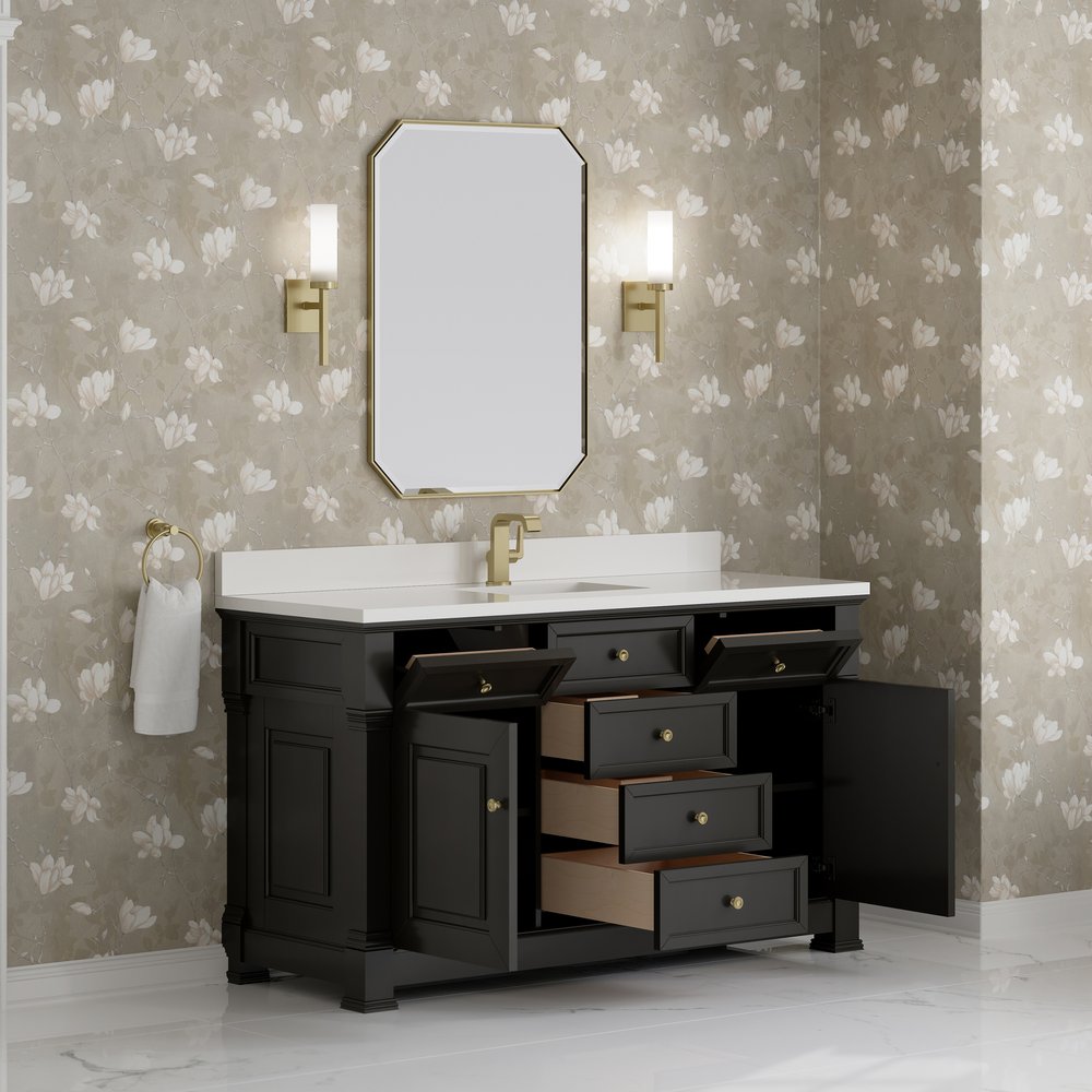 James Martin - Brookfield 60" Single Vanity, Black Onyx w/ Single Hole 3 CM White Zeus Silestone Top & Backsplash - 547-V60S-BKO-1WZ view 5