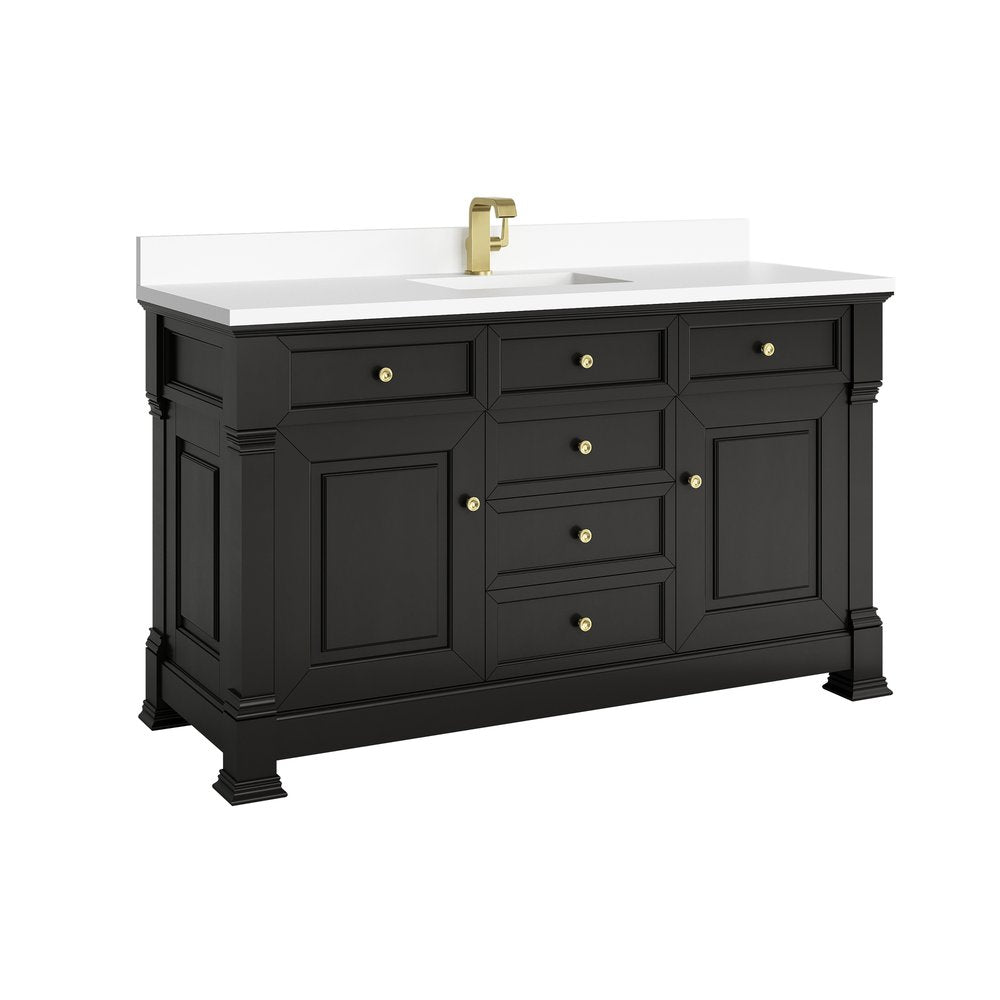 James Martin - Brookfield 60" Single Vanity, Black Onyx w/ Single Hole 3 CM White Zeus Silestone Top & Backsplash - 547-V60S-BKO-1WZ view 9