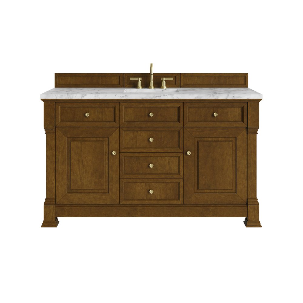 James Martin - Brookfield 60" Single Vanity, Honey Oak w/3 CM Carrara White Marble Top - 547-V60S-HNO-3CAR view 1