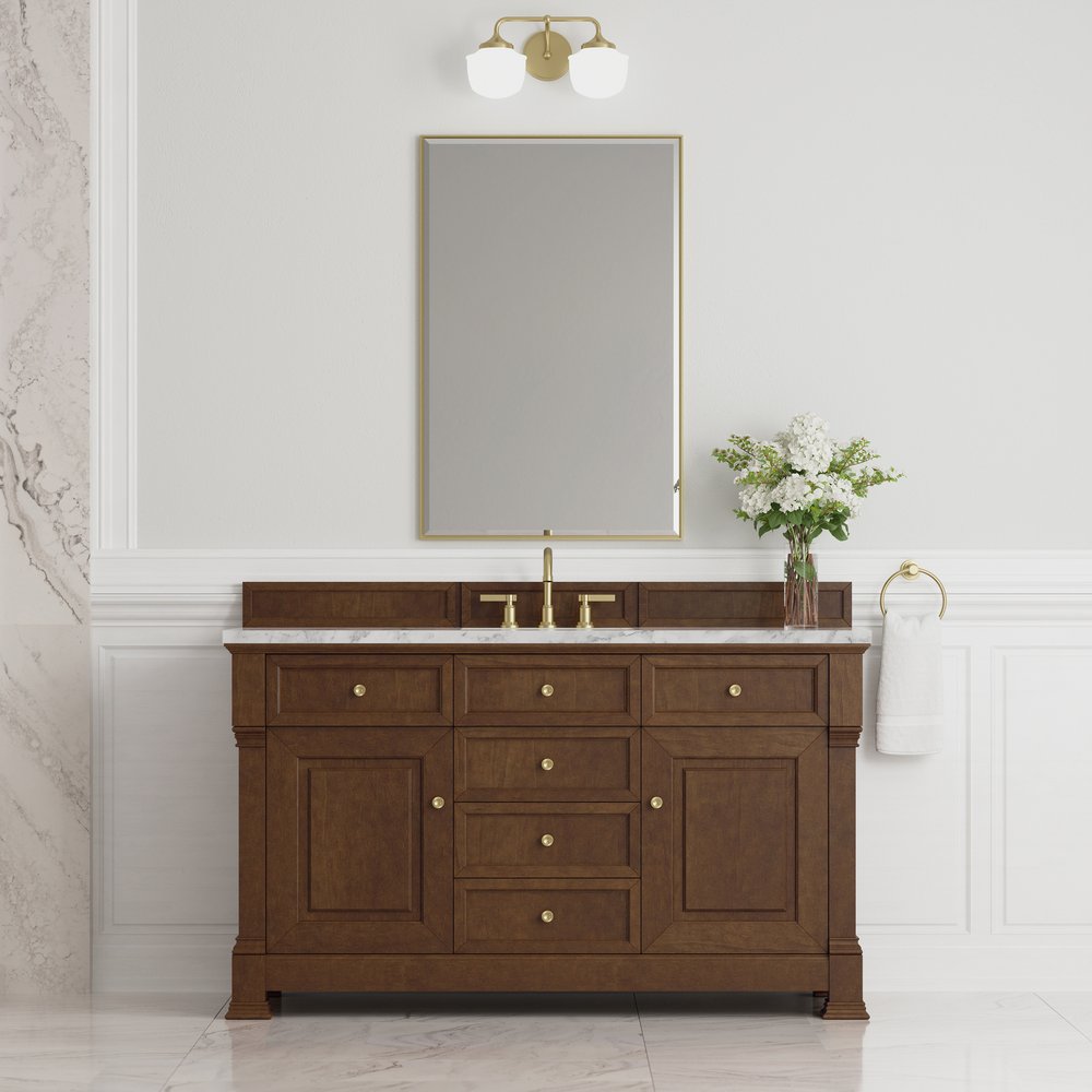 James Martin - Brookfield 60" Single Vanity, Honey Oak w/3 CM Carrara White Marble Top - 547-V60S-HNO-3CAR view 3
