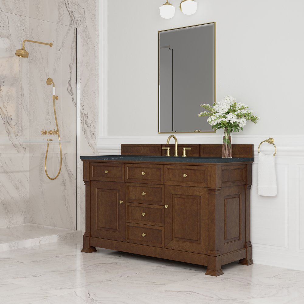 James Martin - Brookfield 60" Single Vanity, Honey Oak w/3 CM Charcoal Soapstone Silestone Top - 547-V60S-HNO-3CSP view 4