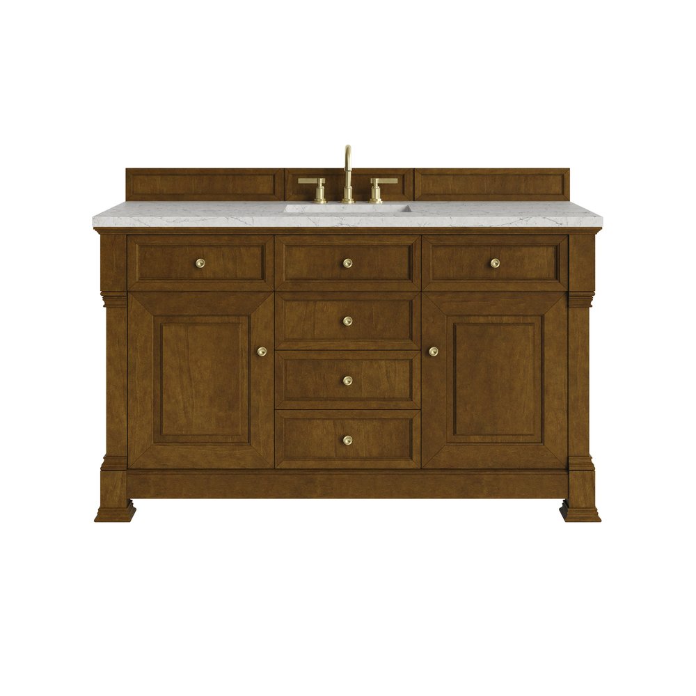 James Martin - Brookfield 60" Single Vanity, Honey Oak w/3 CM Eternal Jasmine Pearl Silestone Top w/ FreePower Wireless Charger - 547-V60S-HNO-FEJP view 1