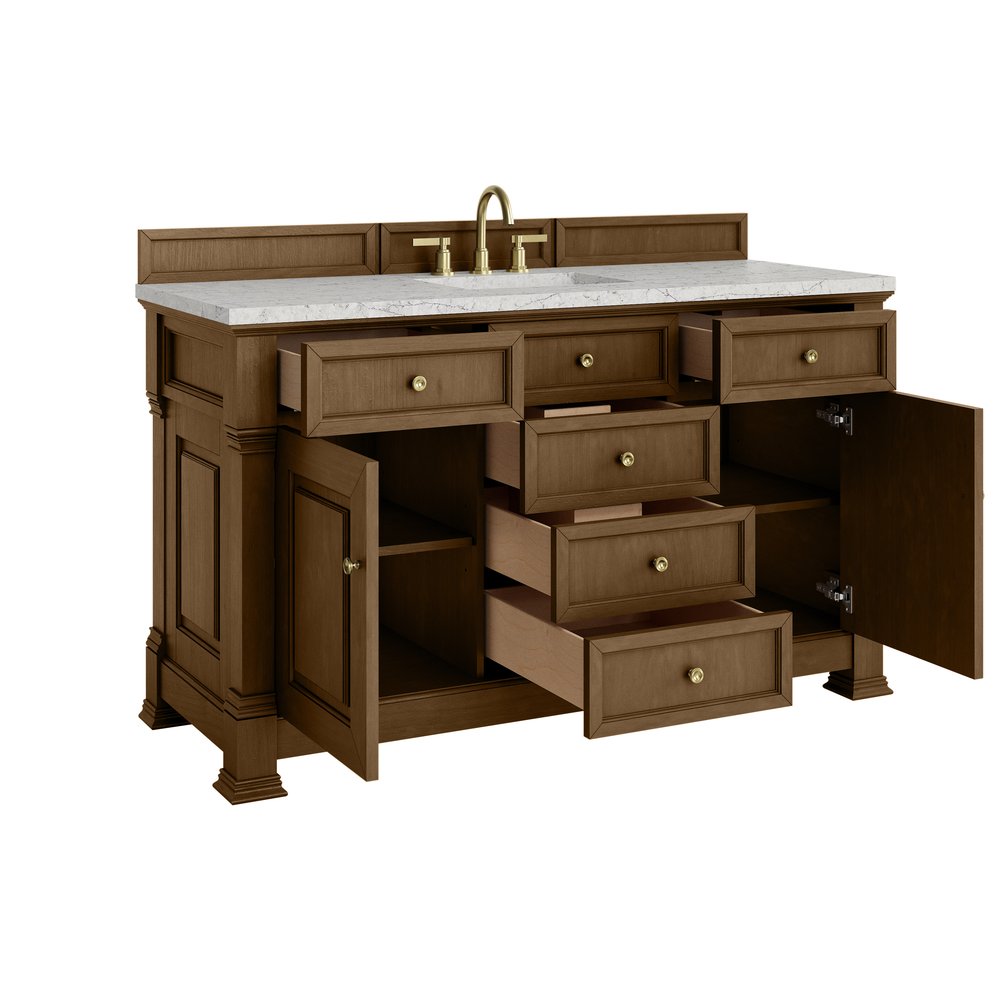James Martin - Brookfield 60" Single Vanity, Honey Oak w/3 CM Eternal Jasmine Pearl Silestone Top w/ FreePower Wireless Charger - 547-V60S-HNO-FEJP view 9