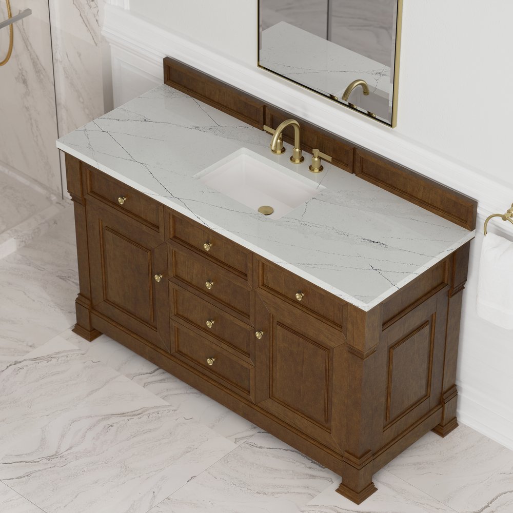 James Martin - Brookfield 60" Single Vanity, Honey Oak w/ 3 CM Ethereal Noctis Silestone Top w/ FreePower Wireless Charger - 547-V60S-HNO-FENC view 8