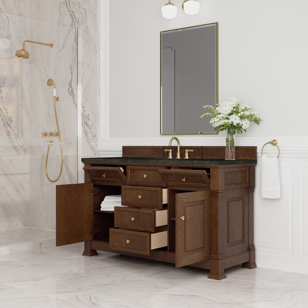 James Martin - Brookfield 60" Single Vanity, Honey Oak, w/ 3 CM Phantome Eclos Top - 547-V60S-HNO-3PHT view 5