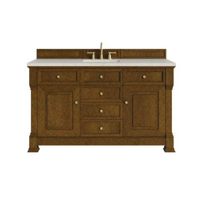 James Martin - Brookfield 60" Single Vanity, Honey Oak, w/ 3 CM Siberian Silestone Top w/FreePower Wireless Charger - 547-V60S-HNO-FSFR view 1
