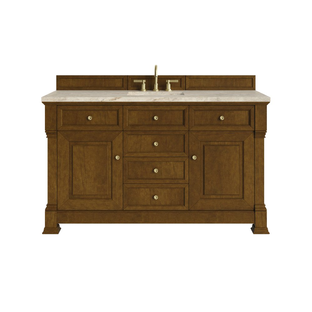 James Martin - Brookfield 60" Single Vanity, Honey Oak, w/ 3 CM Tajnar Eclos Top - 547-V60S-HNO-3TJR view 1