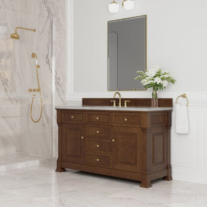 James Martin - Brookfield 60" Single Vanity, Honey Oak w/ 3 CM Victorian Silver Silestone Top - 547-V60S-HNO-3VSL view 4