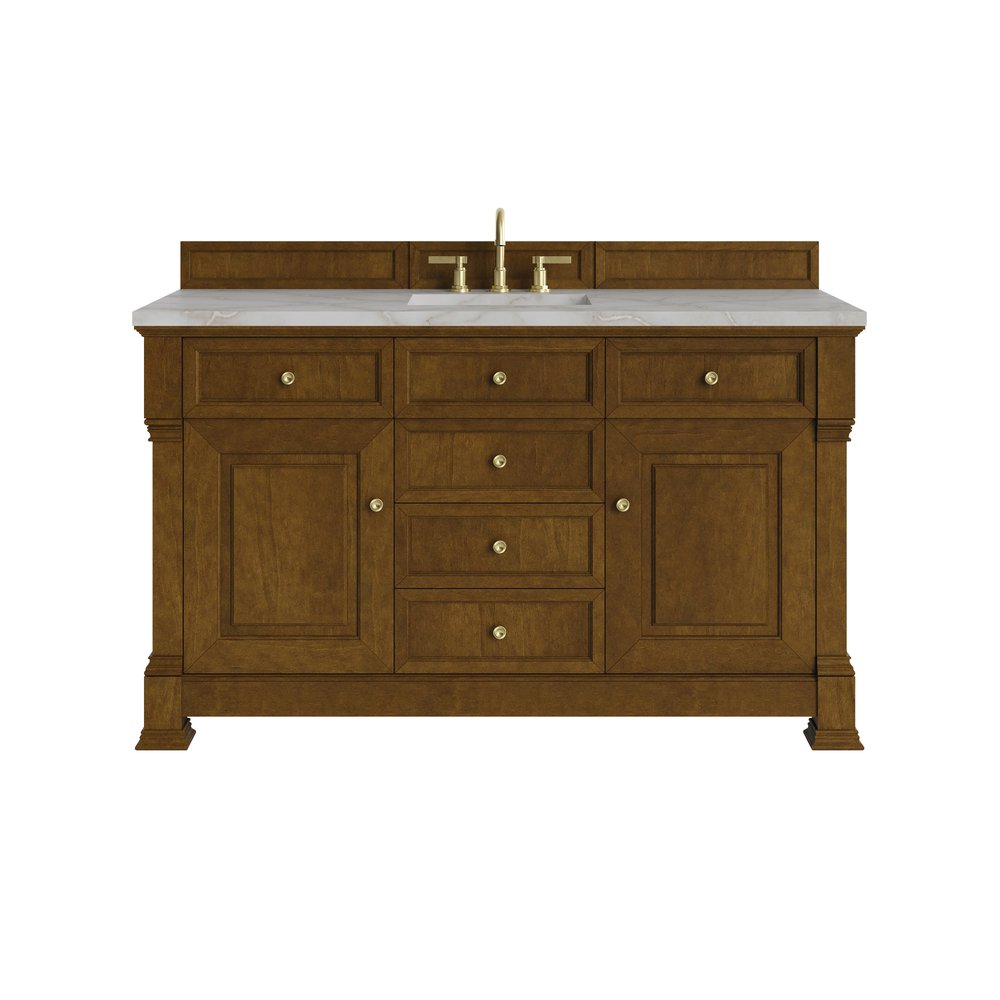James Martin - Brookfield 60" Single Vanity, Honey Oak w/ 3 CM Victorian Silver Silestone Top w/ FreePower Wireless Charger - 547-V60S-HNO-FVSL view 1